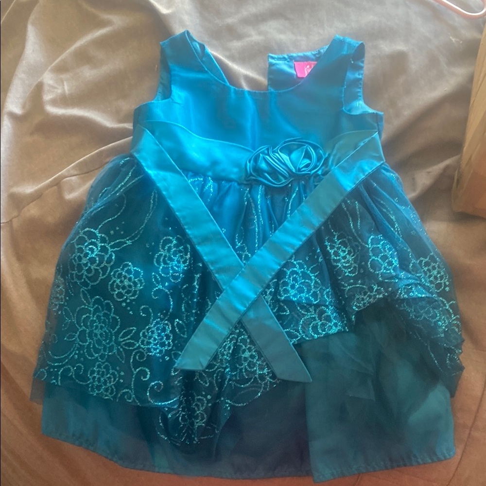 Pinky Teal Floral Kids Dress